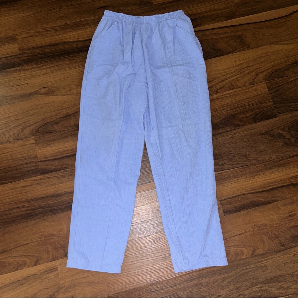 Marlene Elastic Pull-On Pants Crepe Poly/Cotton Size 14 USA Vintage 1980s Blue